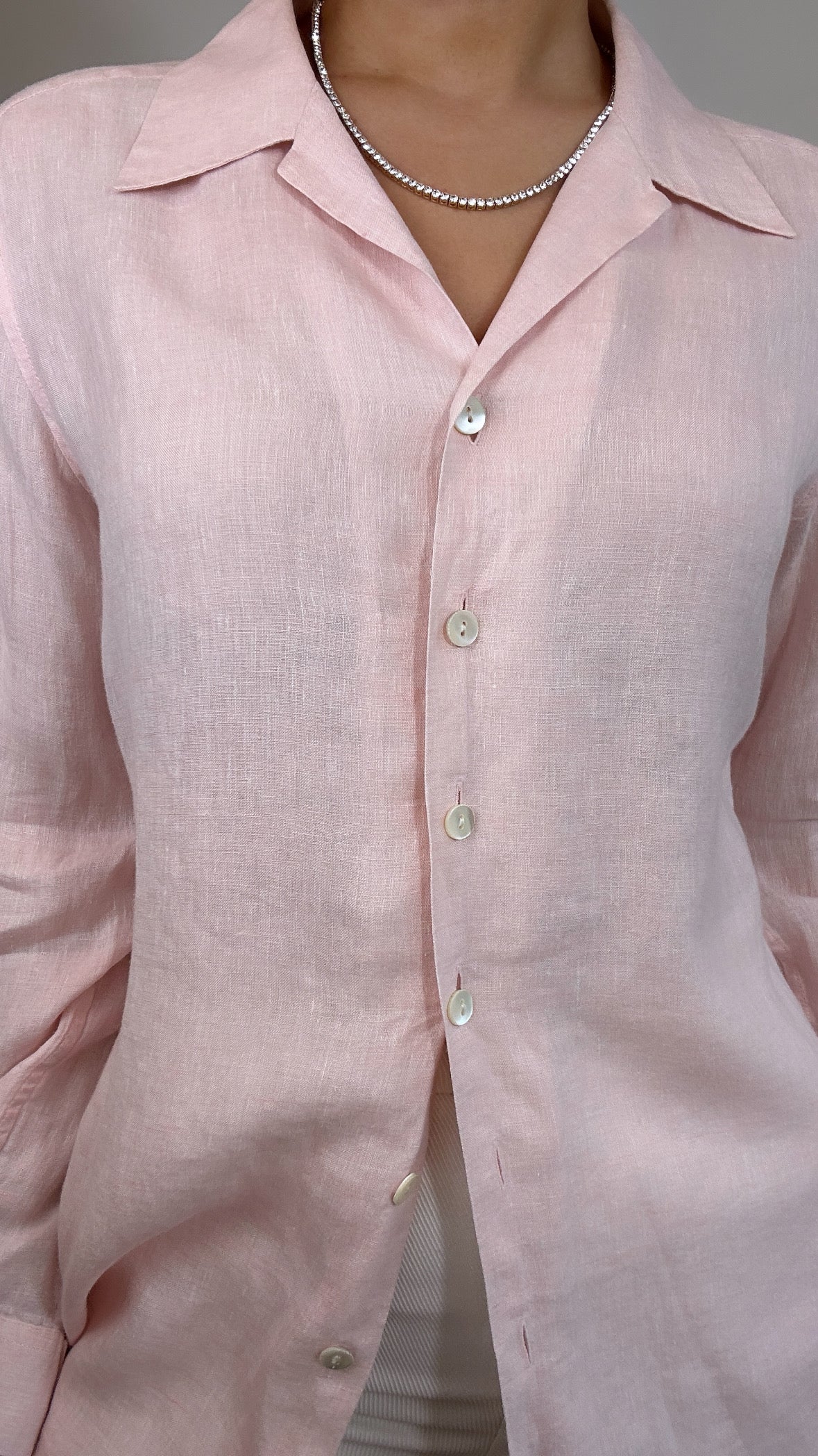 Vintage Sak Fifth Avenue Italian Linen Light Pink Button Down Shirt