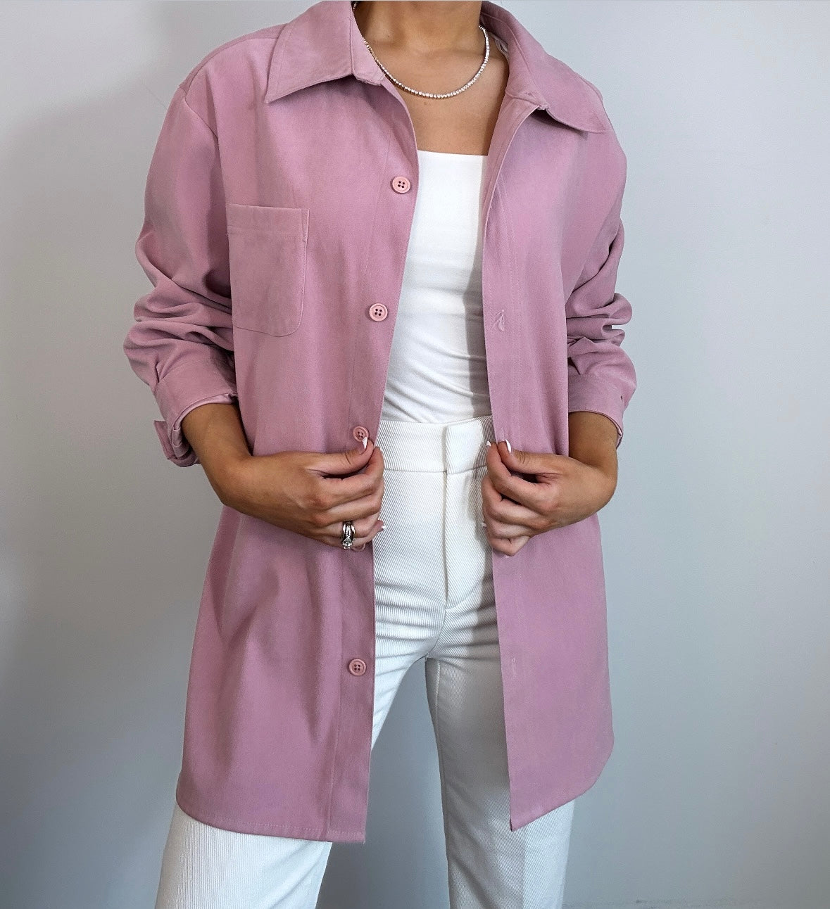 Vintage Faux Suede Mauve Pink Shacket Button Down Top