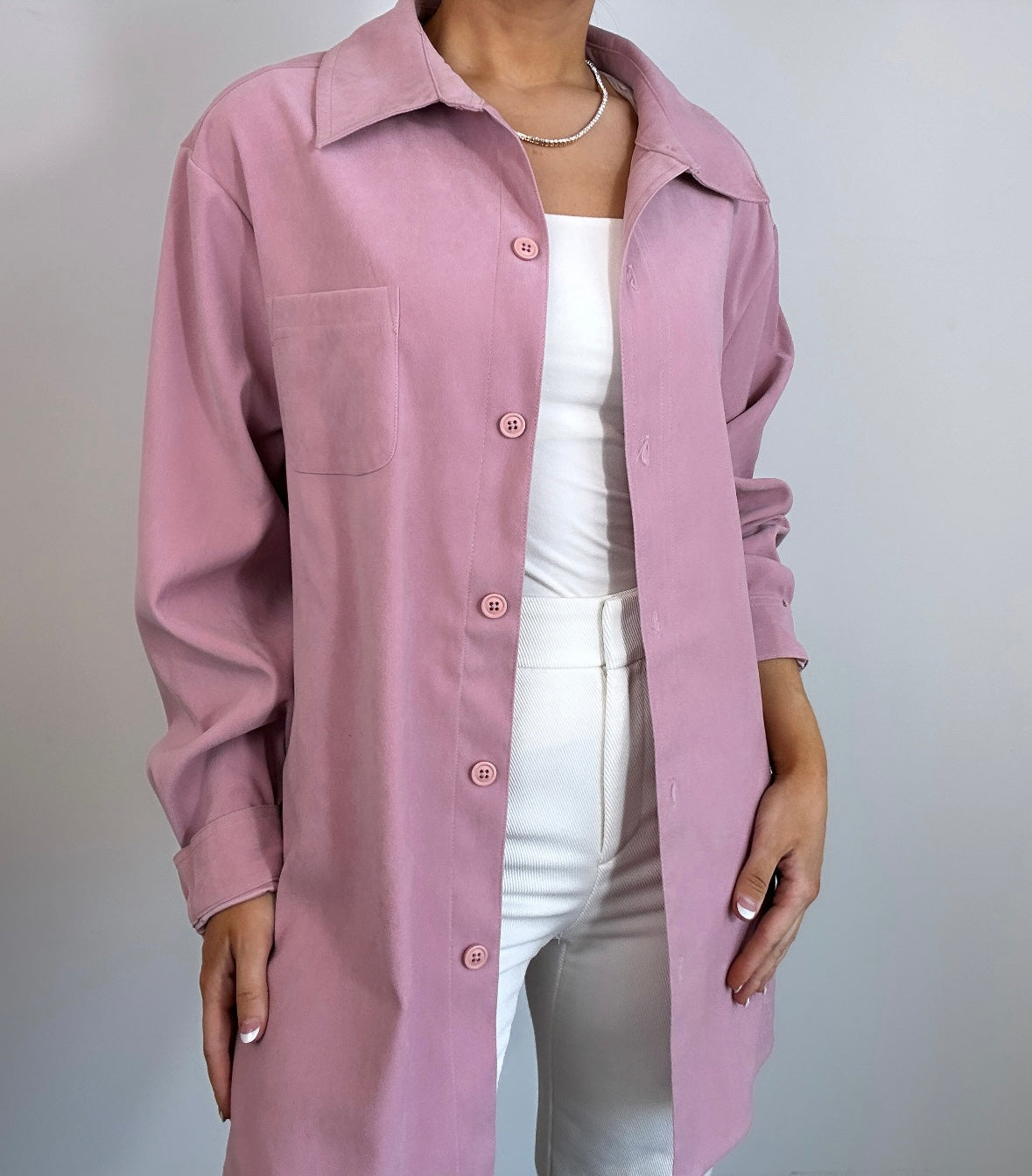 Vintage Faux Suede Mauve Pink Shacket Button Down Top