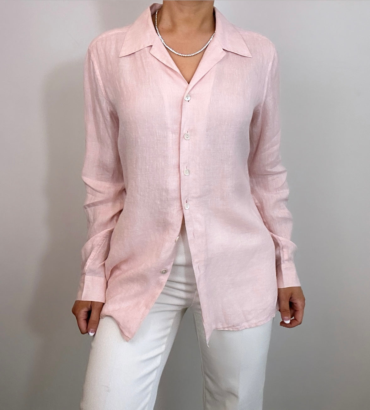 Vintage Sak Fifth Avenue Italian Linen Light Pink Button Down Shirt