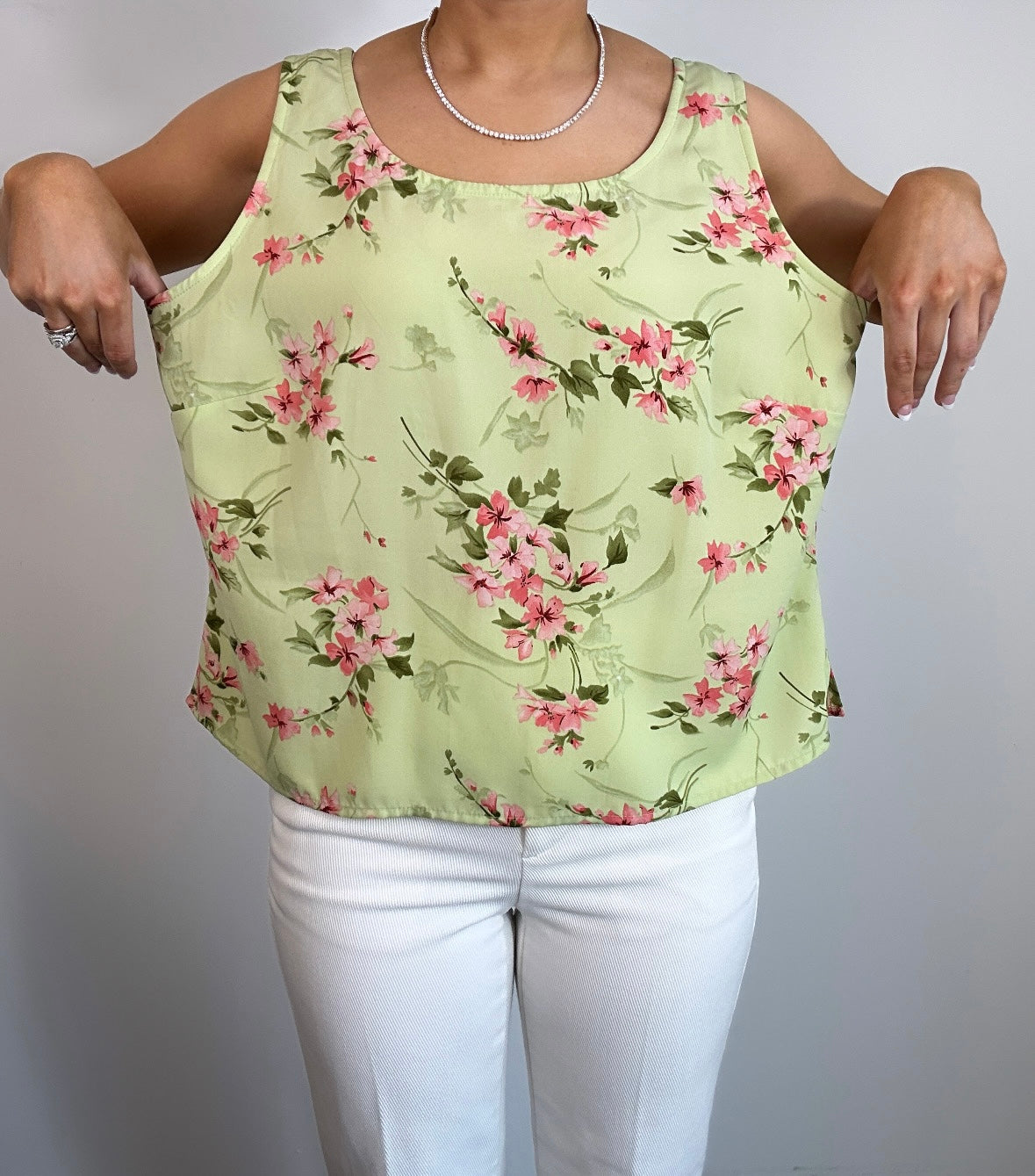 Vintage Light Green Pink Floral Tank Top