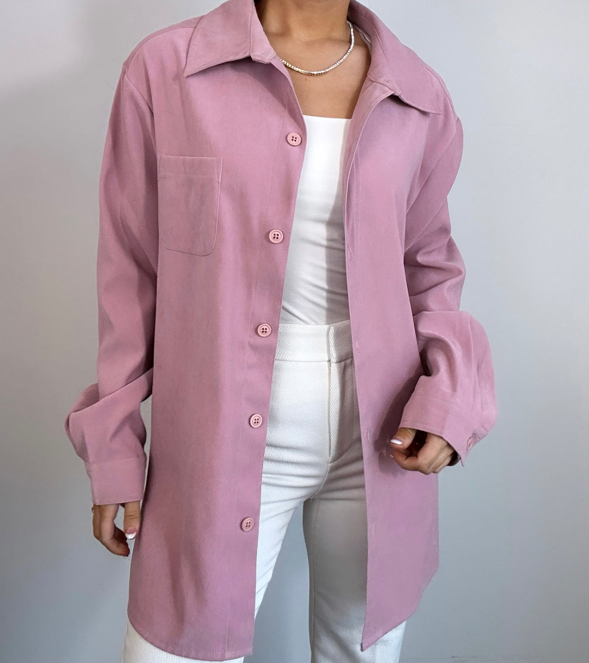 Vintage Faux Suede Mauve Pink Shacket Button Down Top