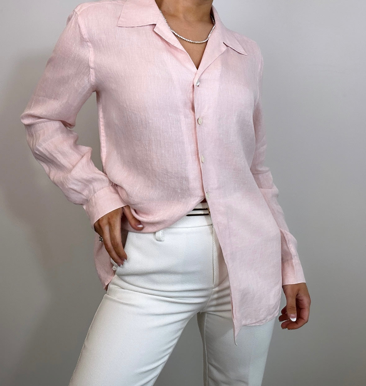 Vintage Sak Fifth Avenue Italian Linen Light Pink Button Down Shirt