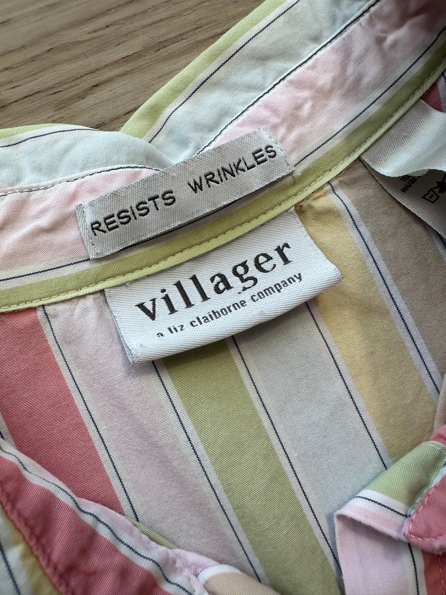 Vintage Villager Rainbow Pastel Striped Button Down Top