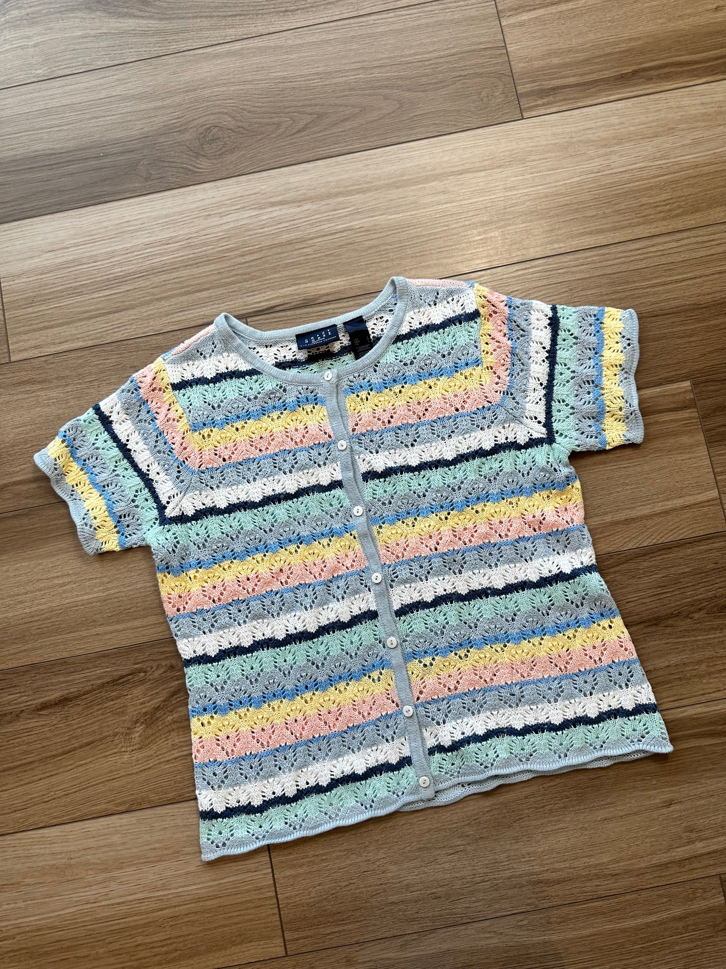 Vintage Crazy Horse Crochet Pastel Short Sleeve Knit Top