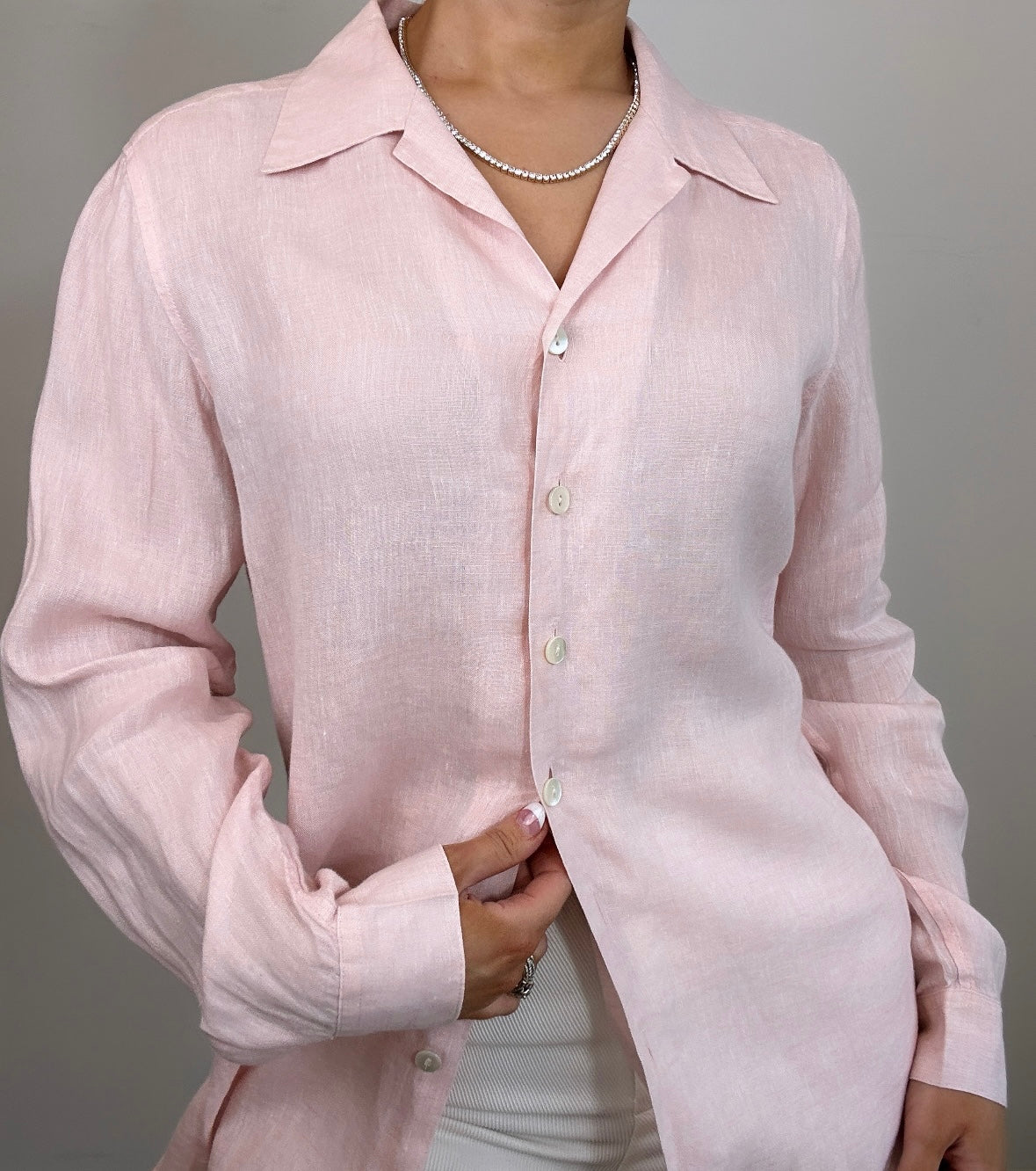 Vintage Sak Fifth Avenue Italian Linen Light Pink Button Down Shirt