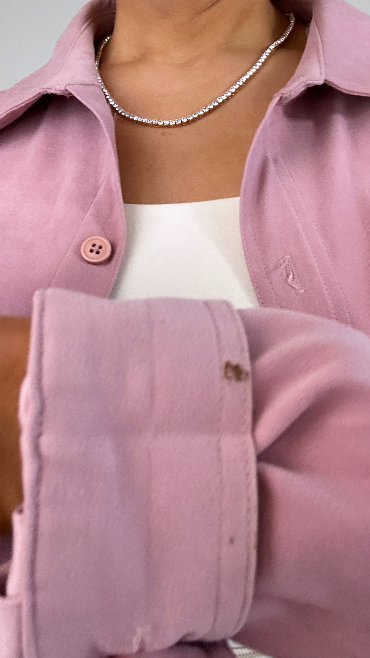 Vintage Faux Suede Mauve Pink Shacket Button Down Top