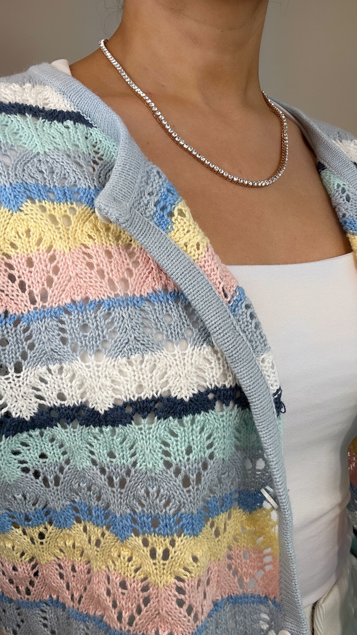 Vintage Crazy Horse Crochet Pastel Short Sleeve Knit Top