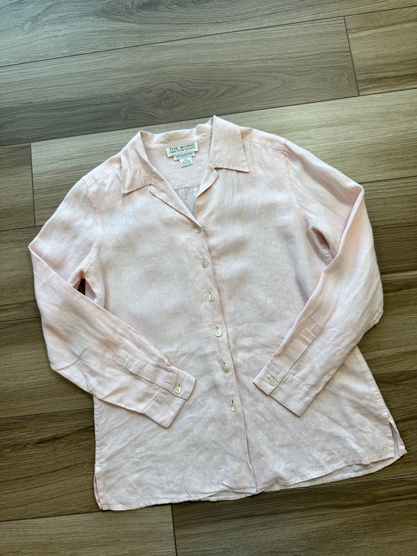 Vintage Sak Fifth Avenue Italian Linen Light Pink Button Down Shirt
