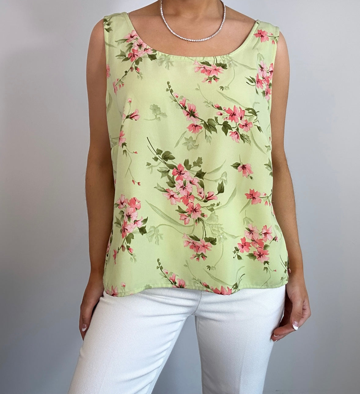 Vintage Light Green Pink Floral Tank Top