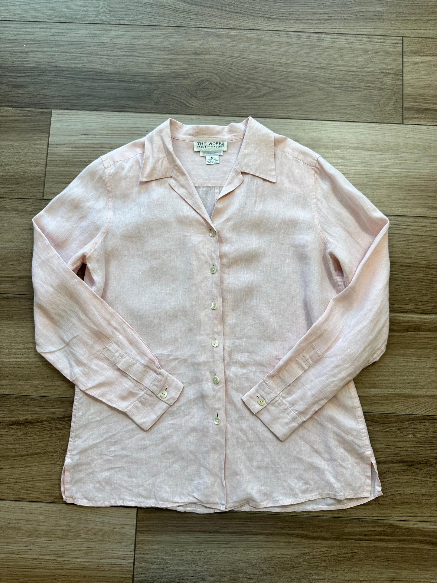 Vintage Sak Fifth Avenue Italian Linen Light Pink Button Down Shirt