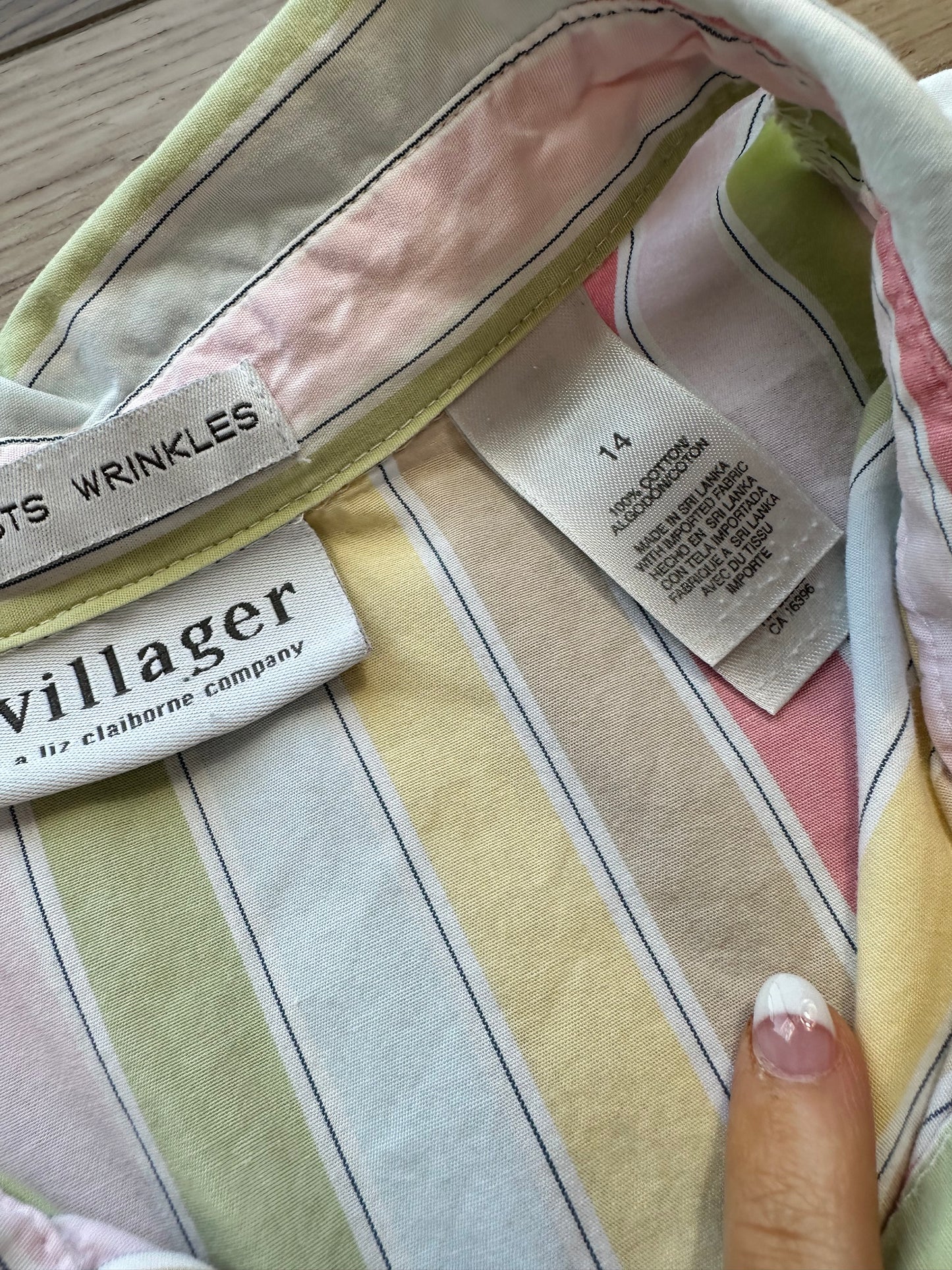 Vintage Villager Rainbow Pastel Striped Button Down Top