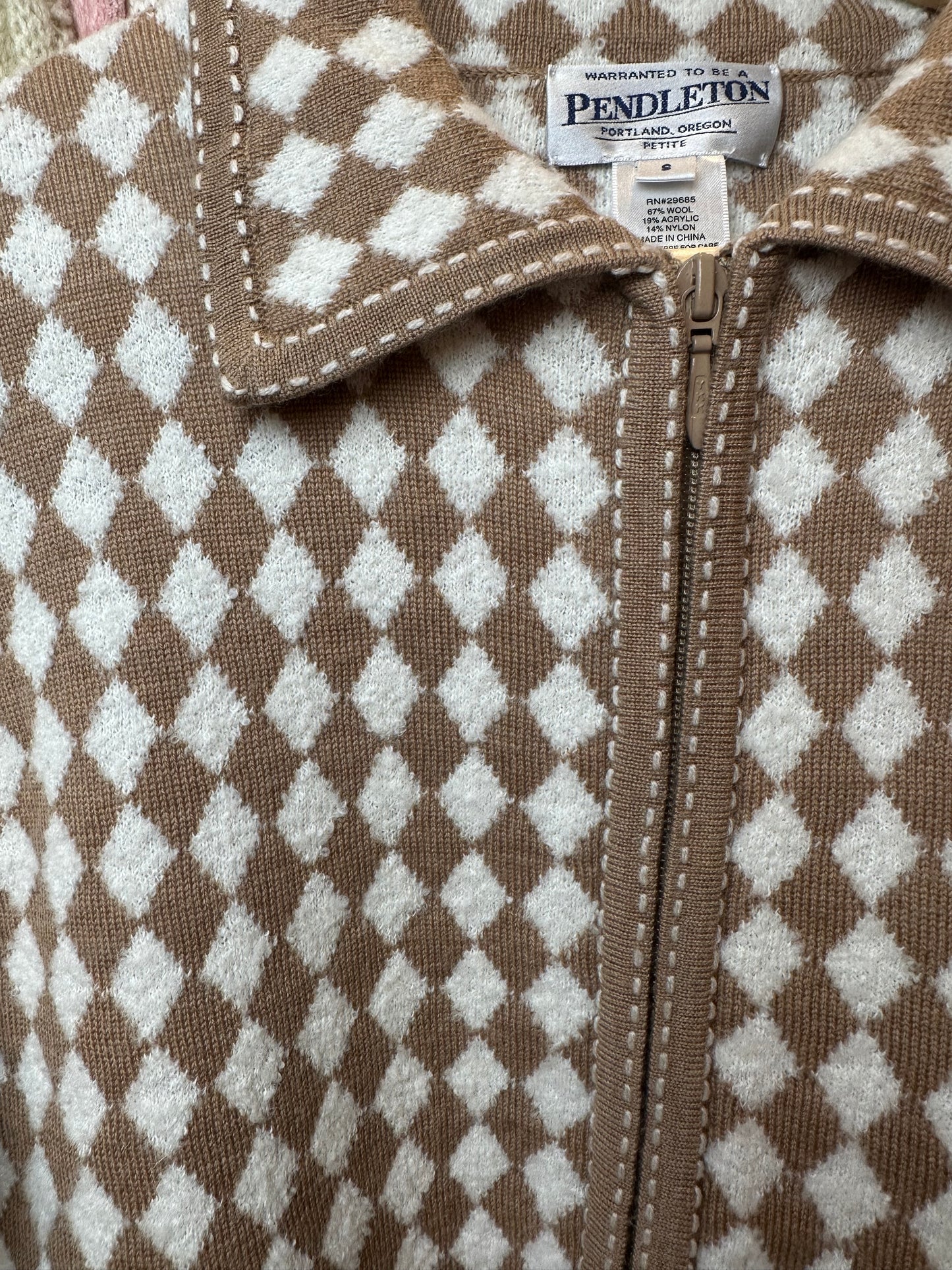 Vintage Pendleton Checker Print Knit Zip Jacket