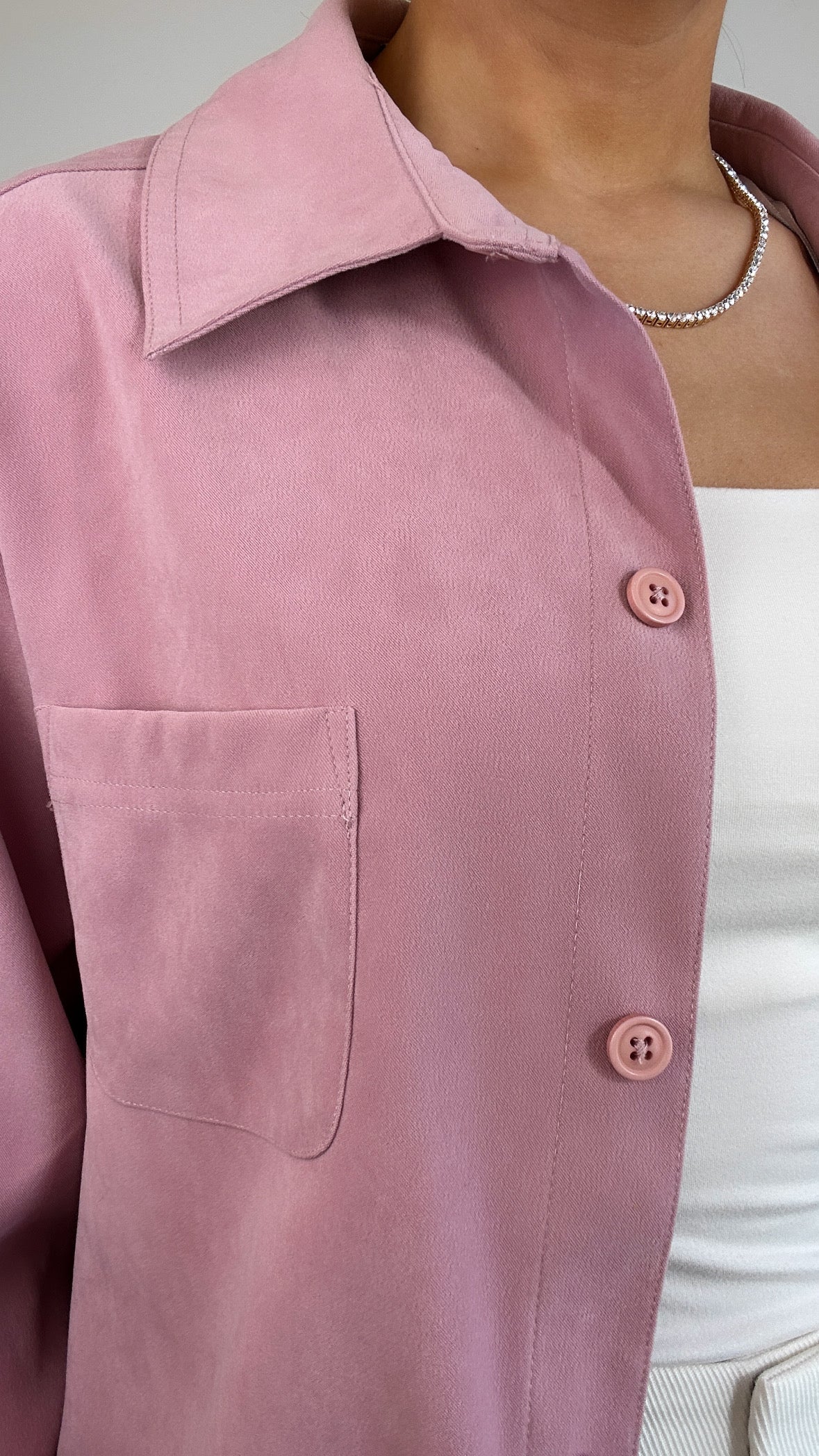 Vintage Faux Suede Mauve Pink Shacket Button Down Top
