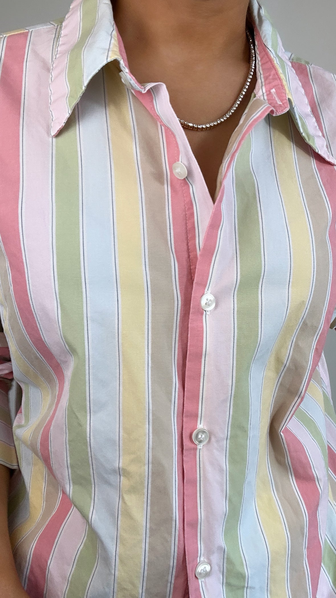 Vintage Villager Rainbow Pastel Striped Button Down Top
