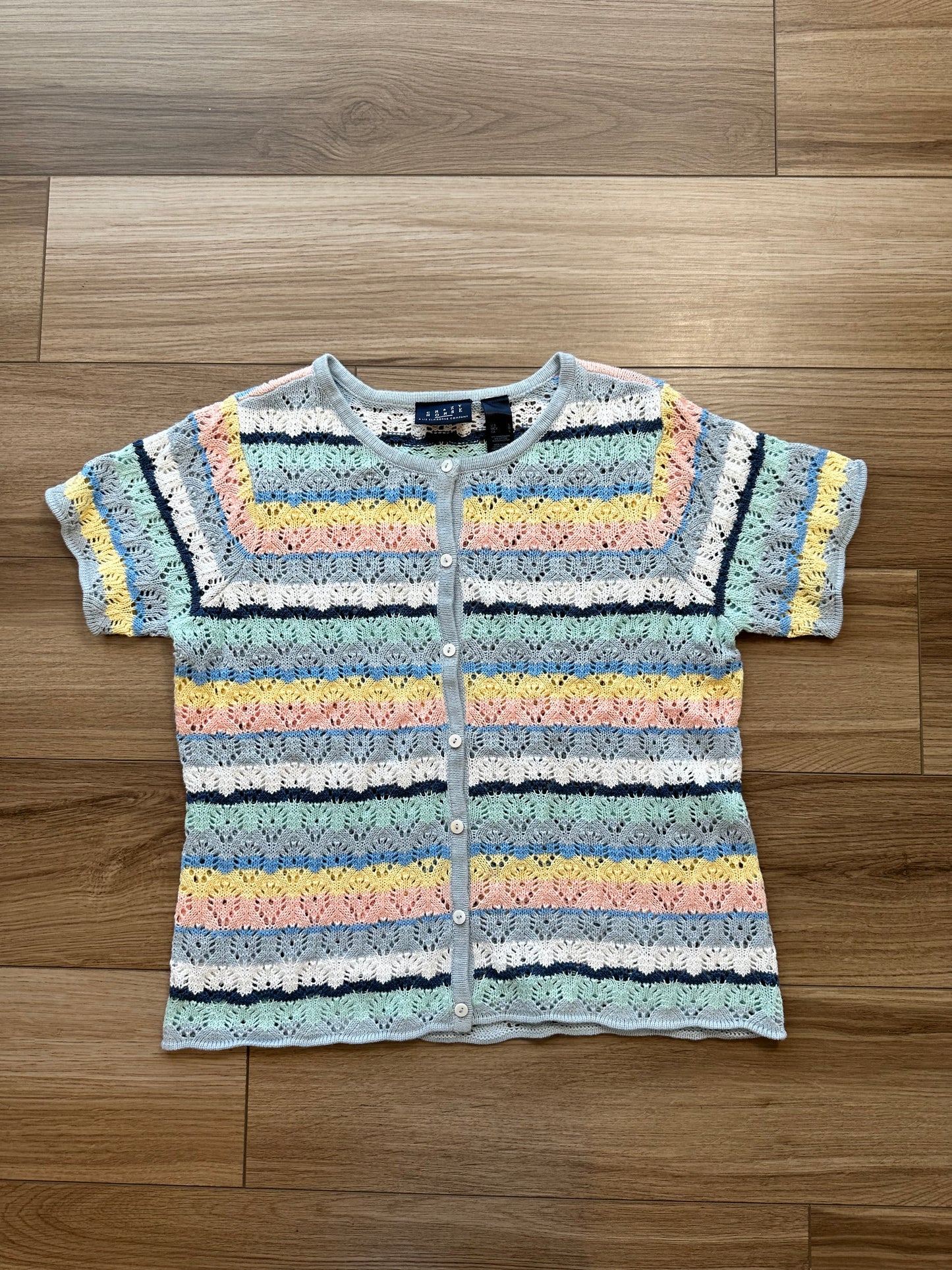 Vintage Crazy Horse Crochet Pastel Short Sleeve Knit Top