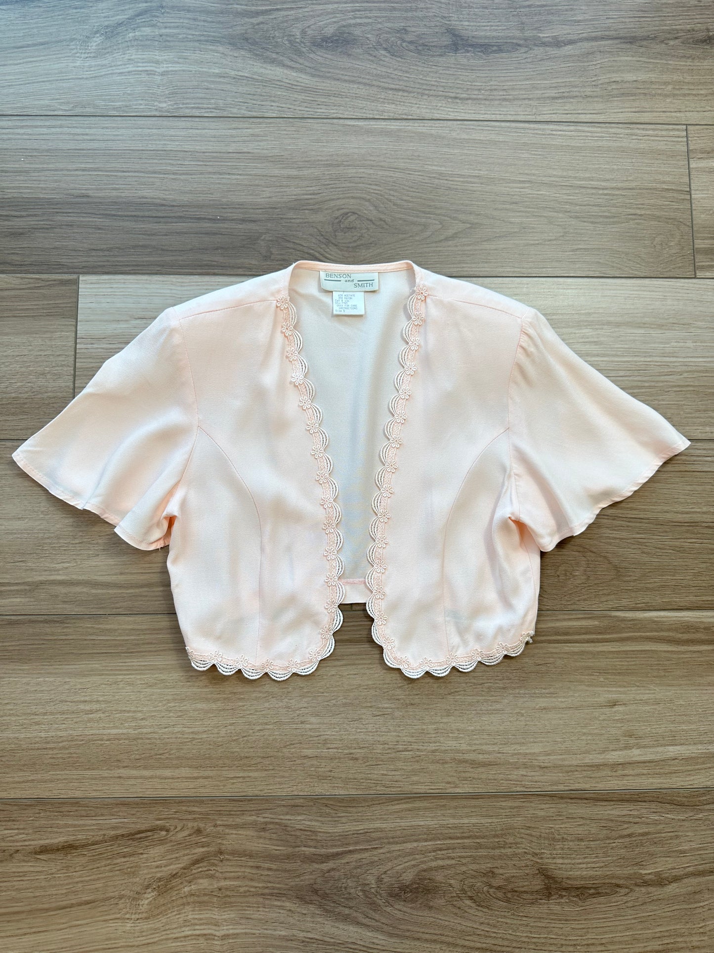 Vintage Light Pink Lace Trim Crop Bolero Top