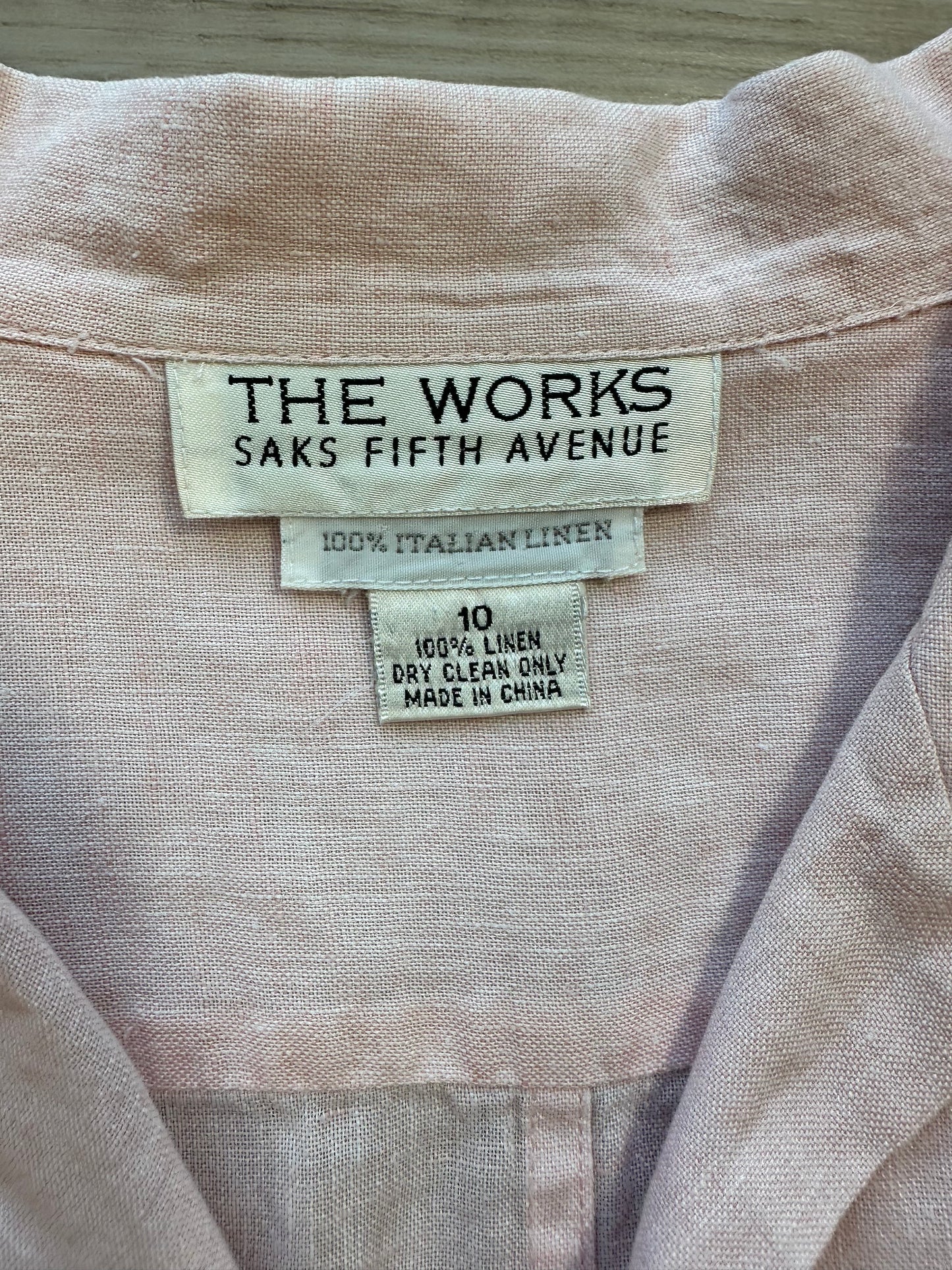 Vintage Sak Fifth Avenue Italian Linen Light Pink Button Down Shirt