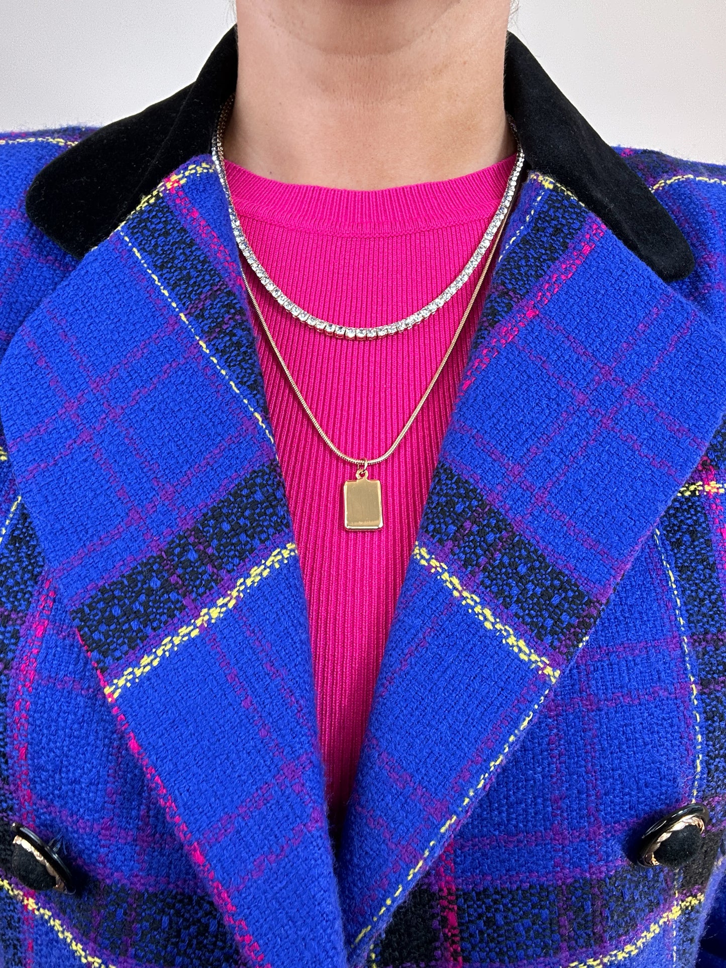 Vintage Lois Snyder Dani Max Petites Roya Blue Pink Yellow Plaid Blazer Jacket