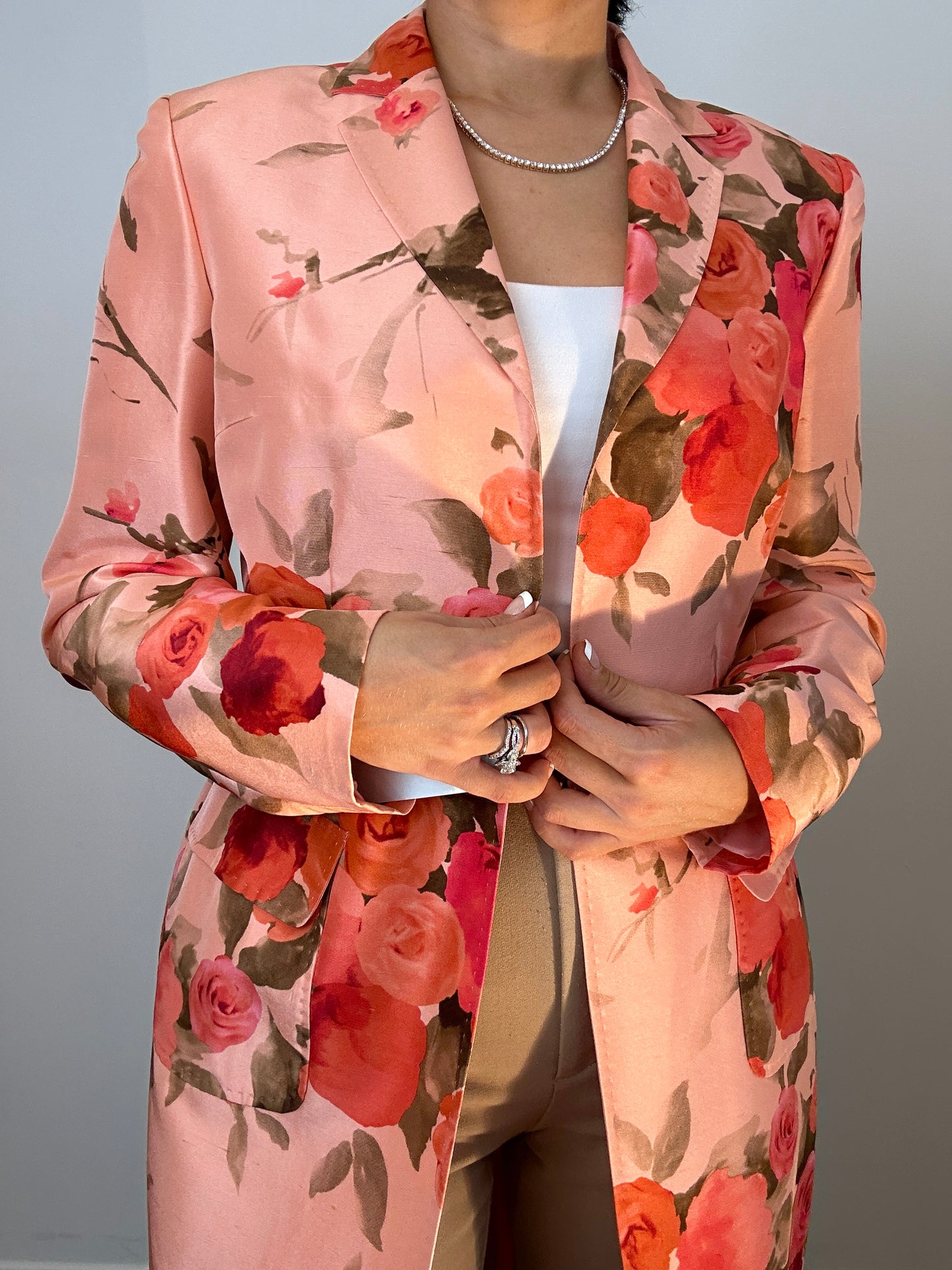 Brand New Anne Klein Statement Floral Pink Silk Dress Jacket Blazer