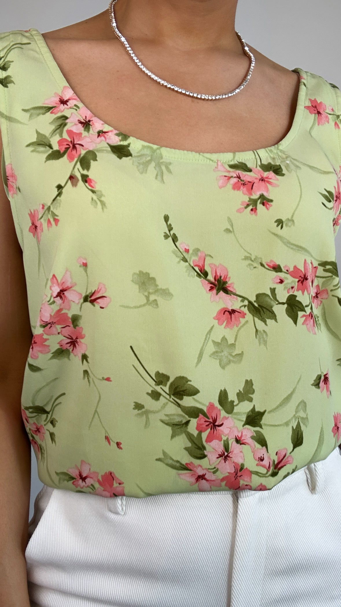 Vintage Light Green Pink Floral Tank Top
