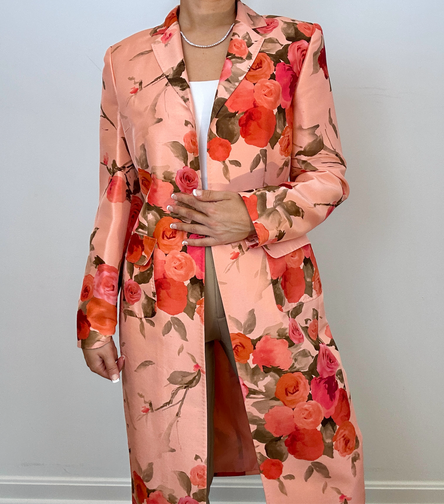 Brand New Anne Klein Statement Floral Pink Silk Dress Jacket Blazer