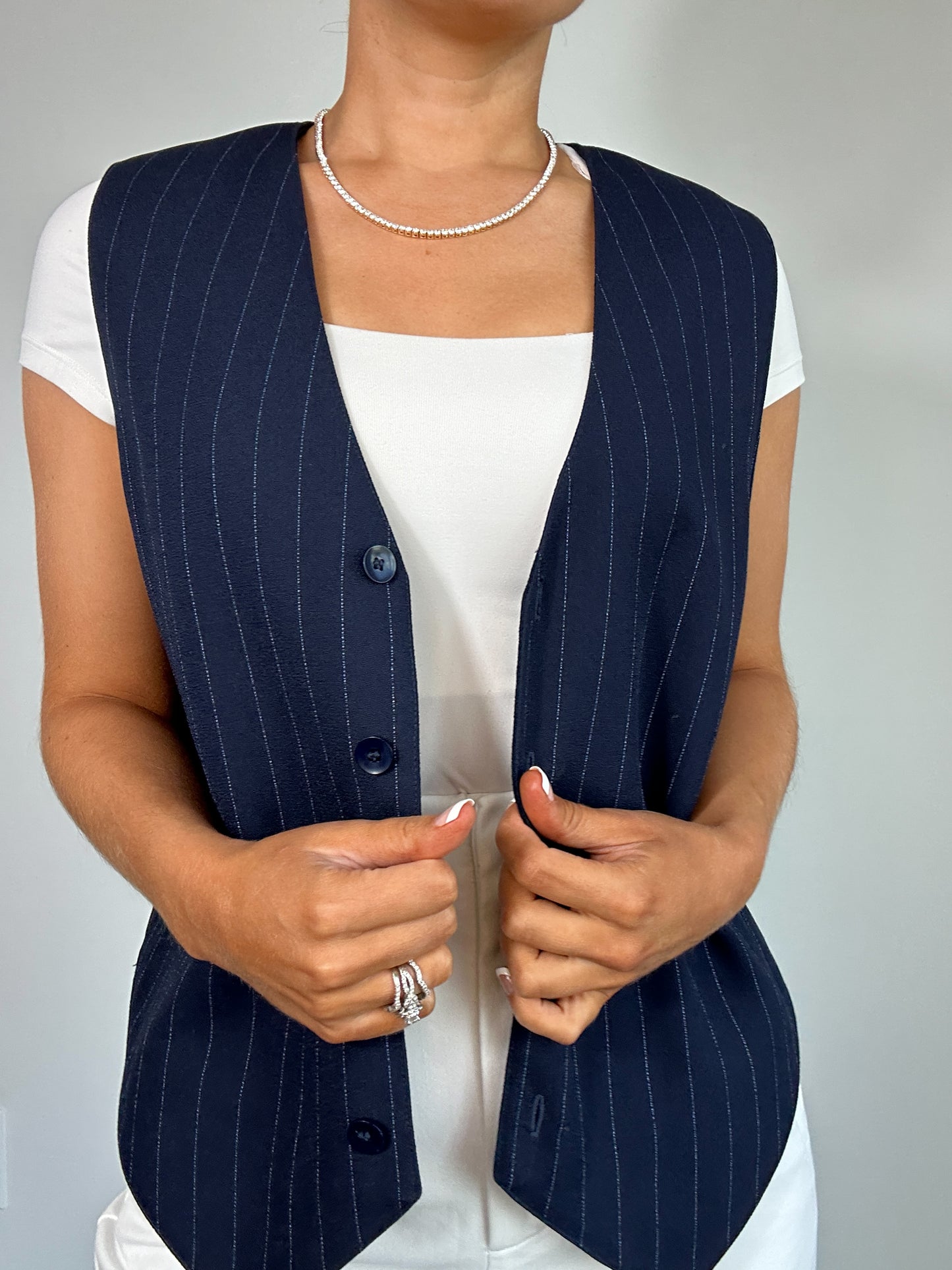 Vintage Karen Scott Navy Pinstriped Blazer Vest