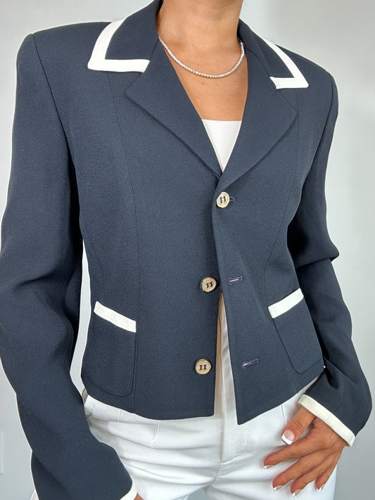 Vintage Ann Taylor Old Money Navy White Trim Blazer