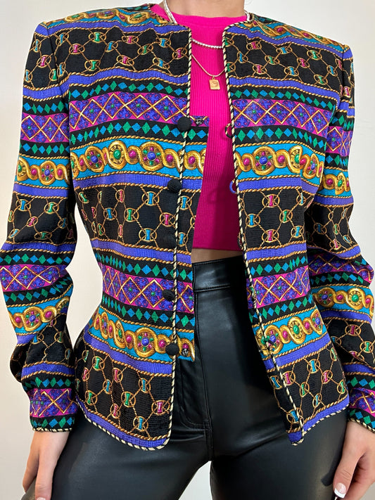 Vintage Adrianna Papel Silk Jewel Printed Jacket