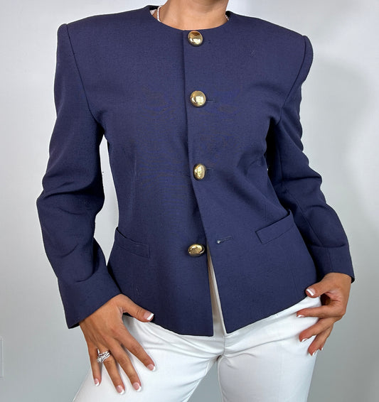 Vintage Ellen Kaye Navy Structured Blazer Jacket with Gold Buttons