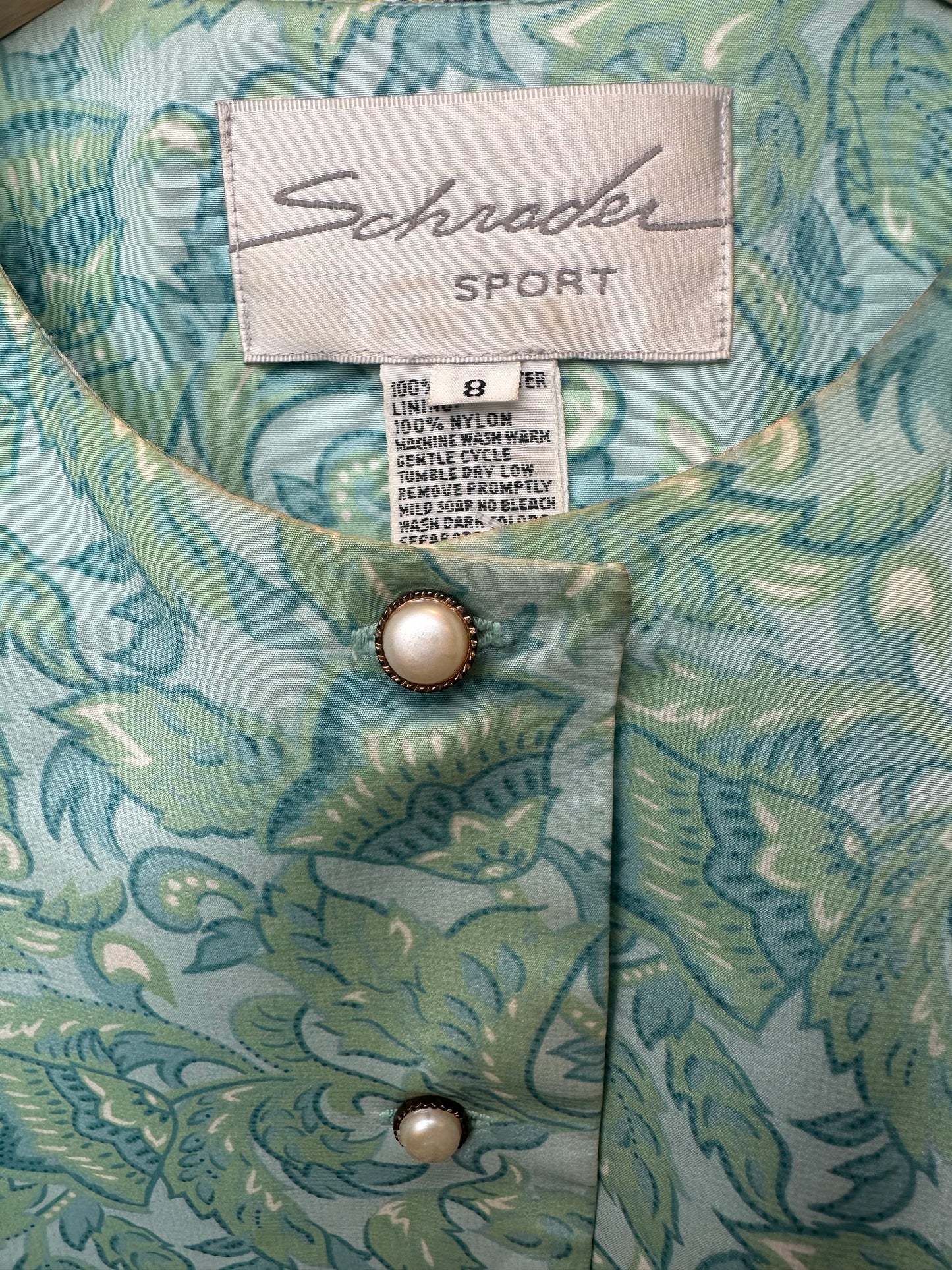 Vintage Shrader Sport Elegant Printed Green Blue Blazer Jacket