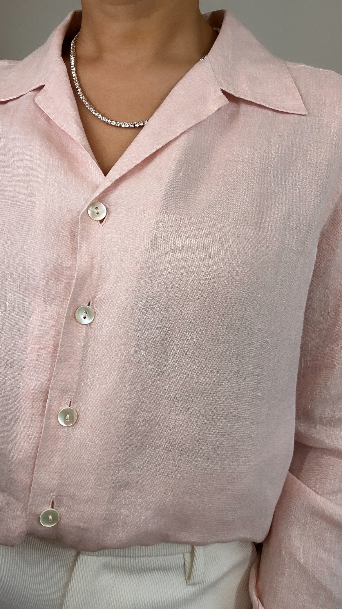 Vintage Sak Fifth Avenue Italian Linen Light Pink Button Down Shirt