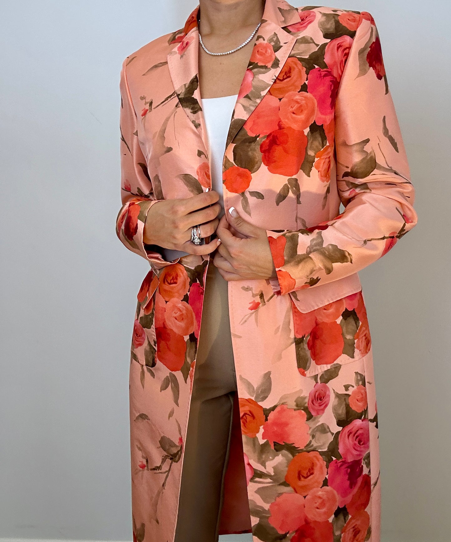 Brand New Anne Klein Statement Floral Pink Silk Dress Jacket Blazer