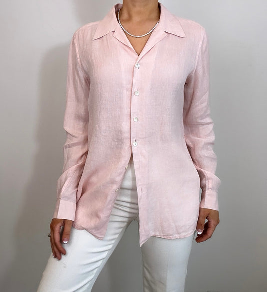 Vintage Sak Fifth Avenue Italian Linen Light Pink Button Down Shirt