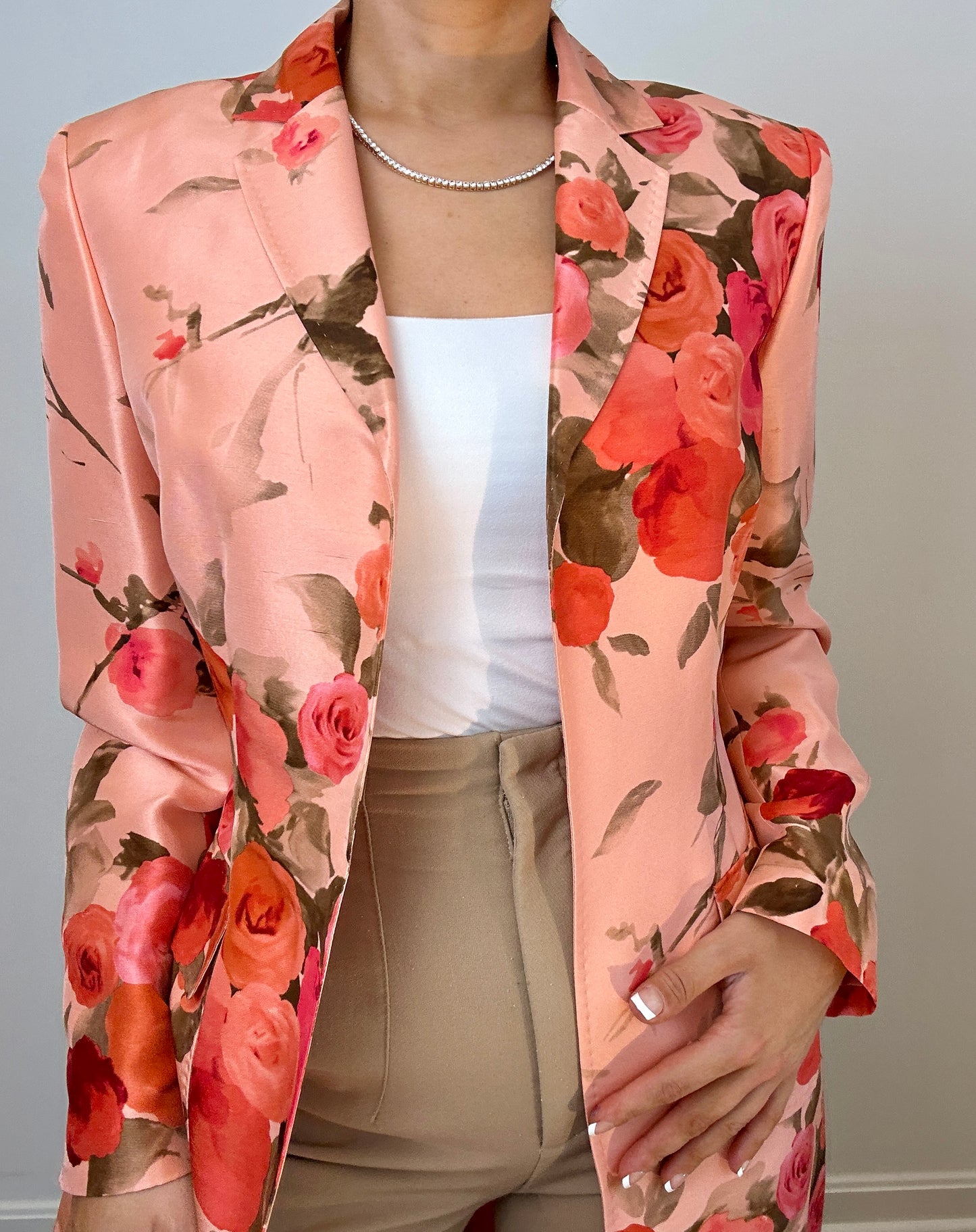 Brand New Anne Klein Statement Floral Pink Silk Dress Jacket Blazer