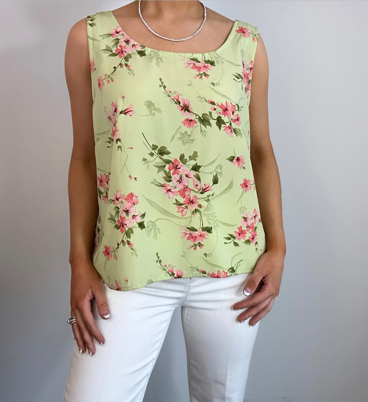 Vintage Light Green Pink Floral Tank Top
