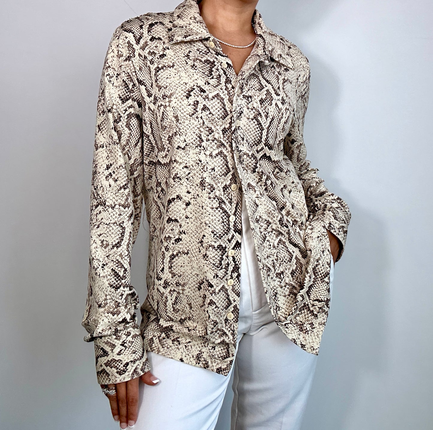 Vintage Y2K Cream Snakeskin Button Down Shirt