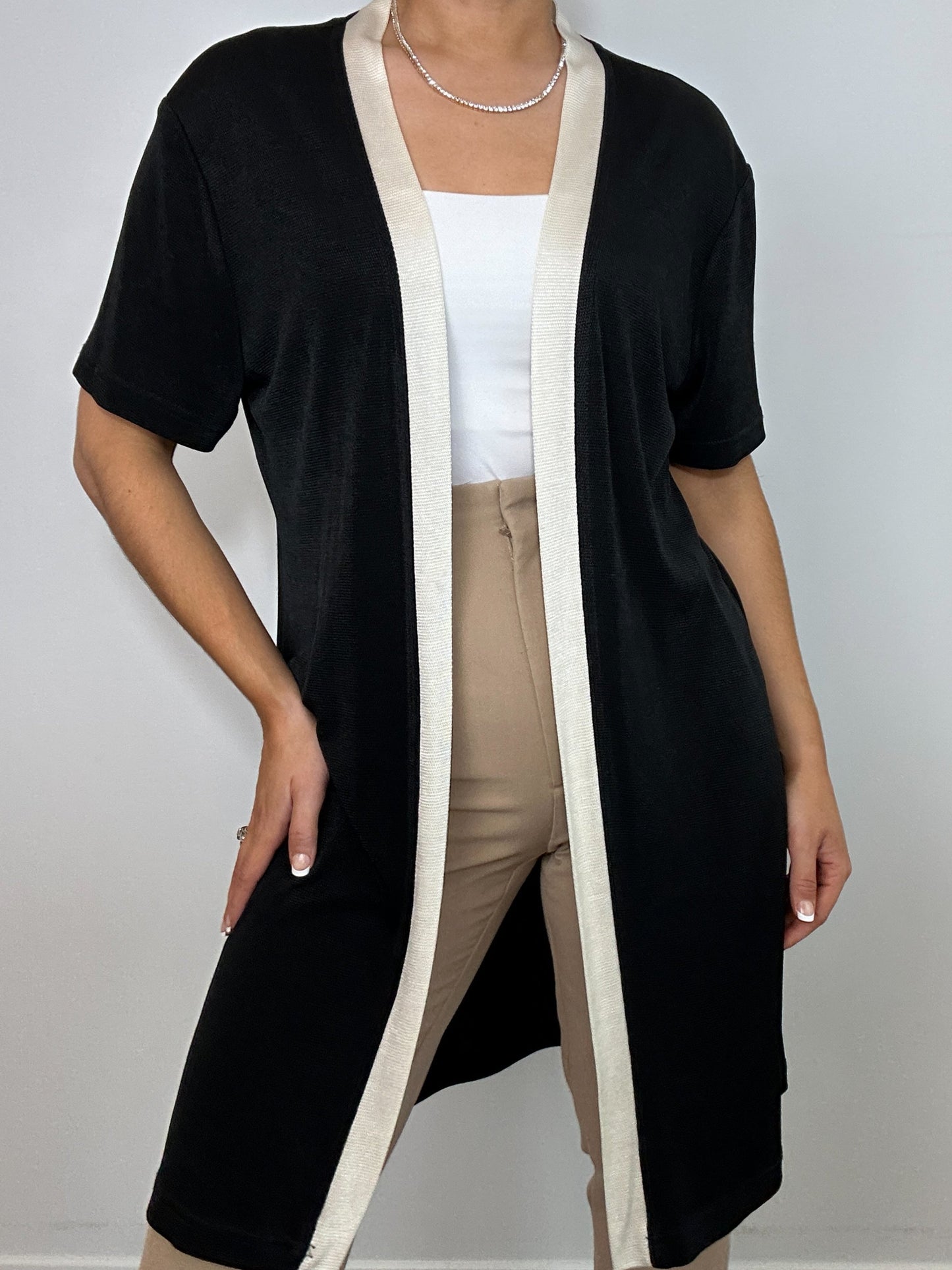 Vintage Piccalino Petites Black White Trim Kimono Cardigan Shawl