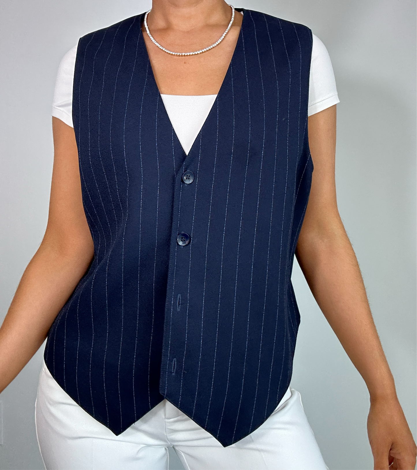 Vintage Karen Scott Navy Pinstriped Blazer Vest