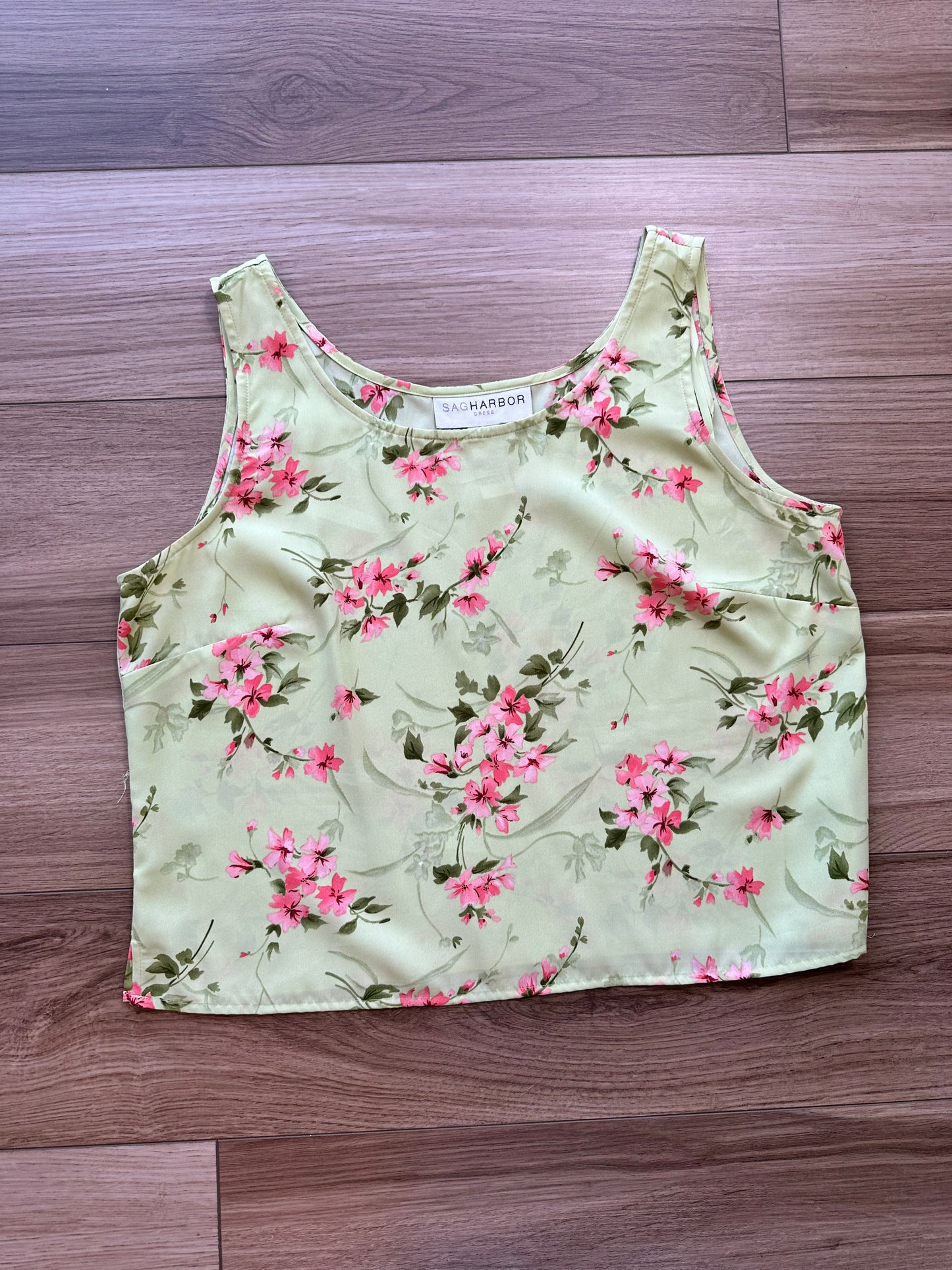 Vintage Light Green Pink Floral Tank Top