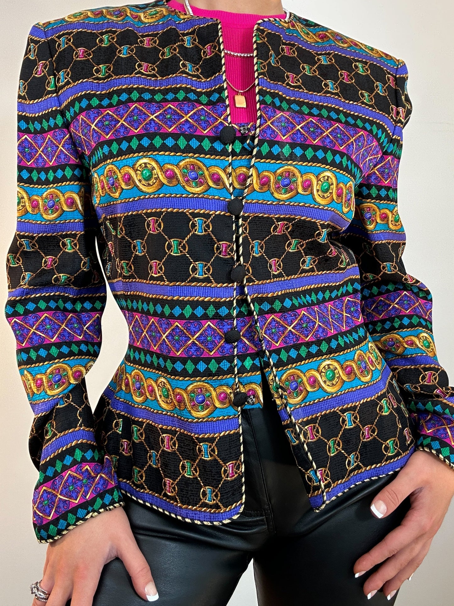 Vintage Adrianna Papel Silk Jewel Printed Jacket