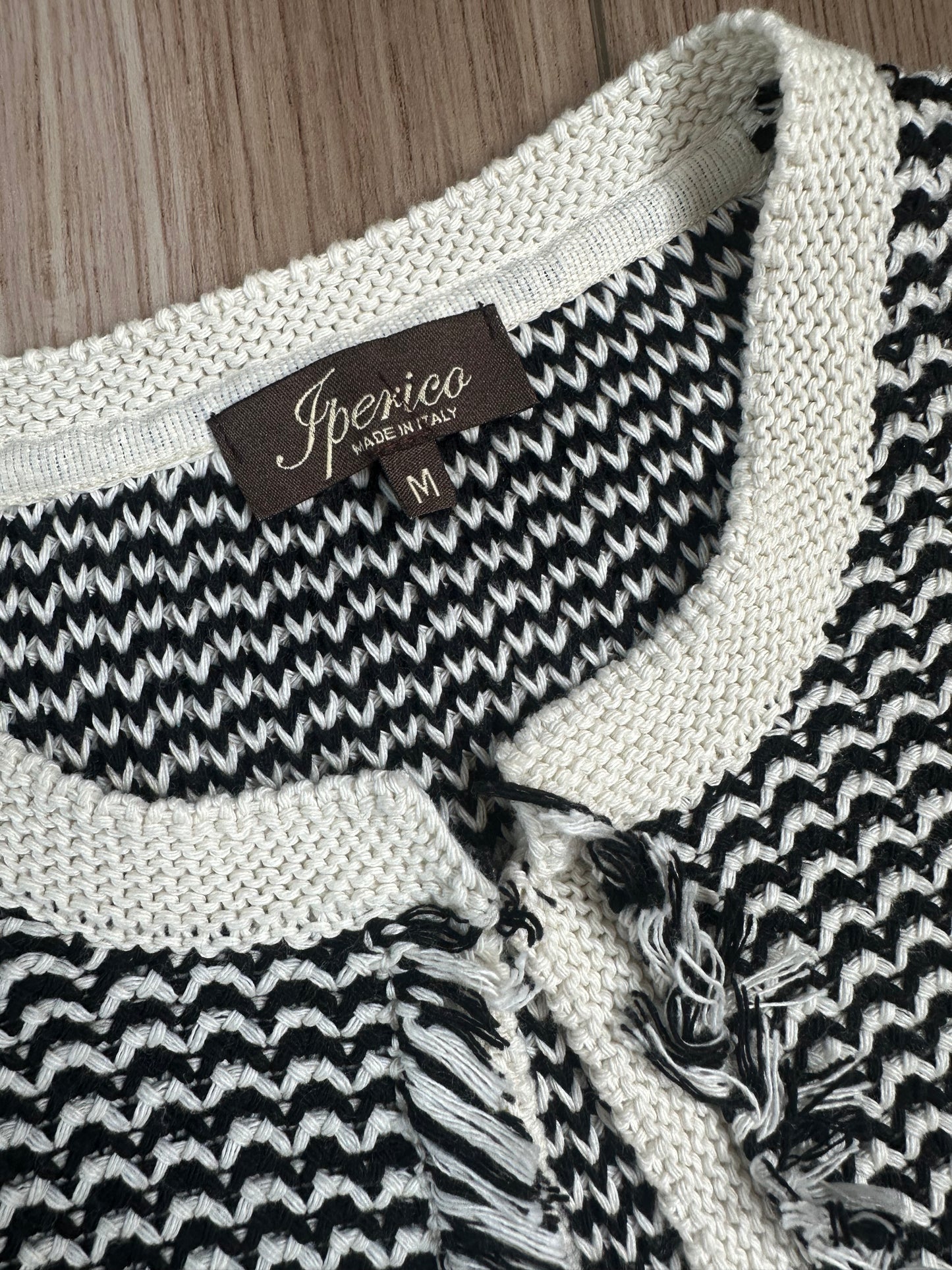 Vintage J. Perico Black White Knit Cardigan Jacket with Gold Detail