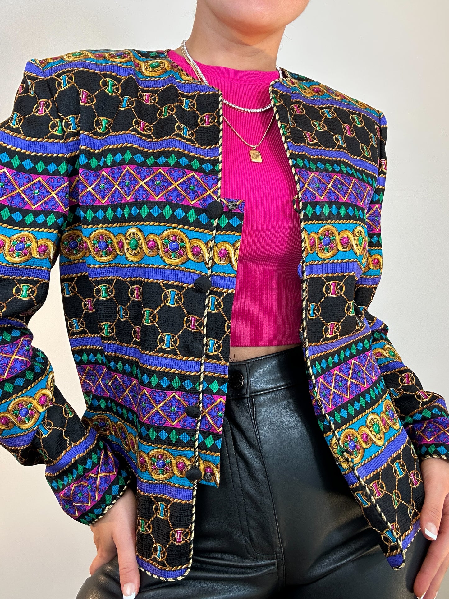 Vintage Adrianna Papel Silk Jewel Printed Jacket