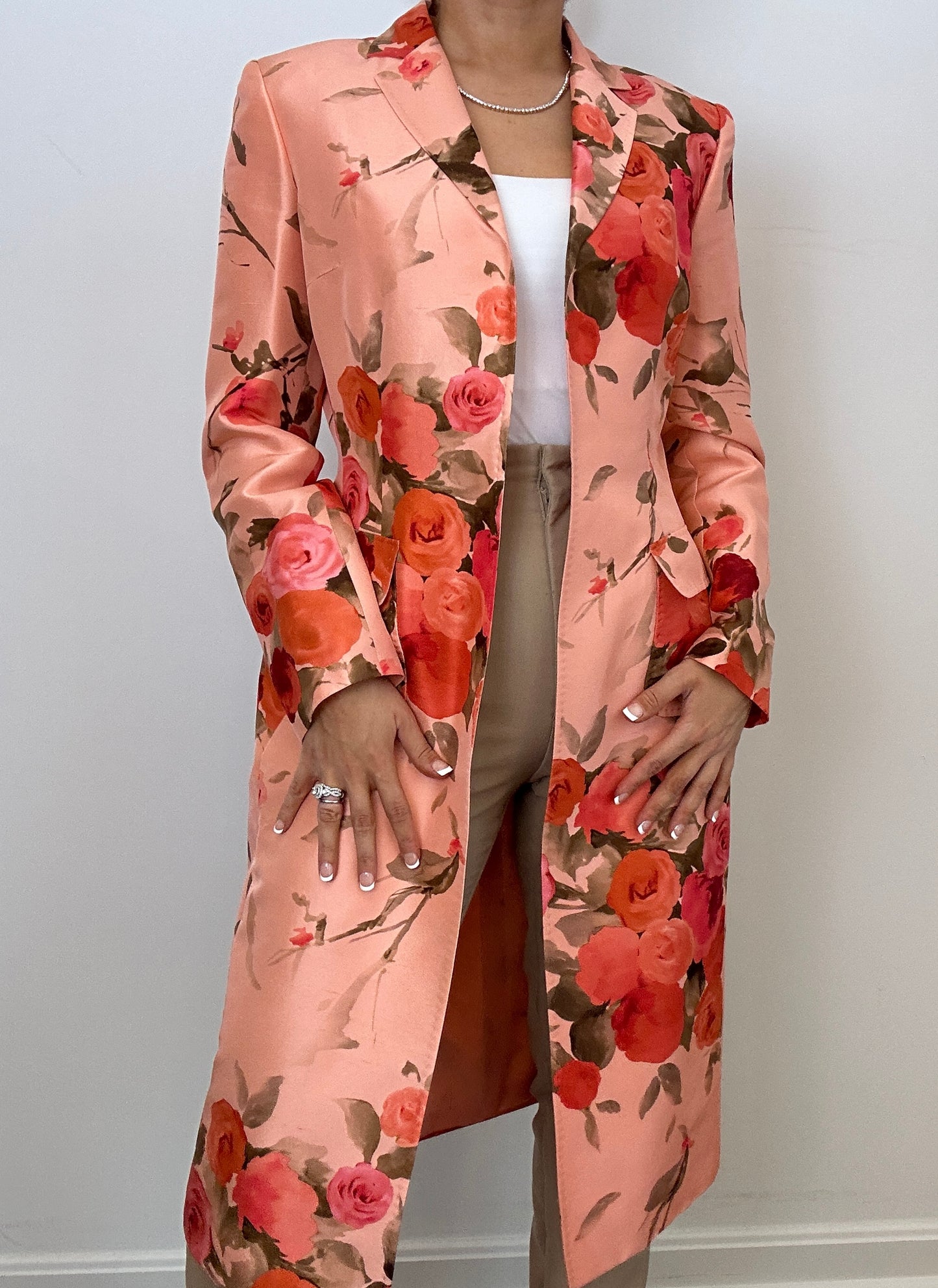 Brand New Anne Klein Statement Floral Pink Silk Dress Jacket Blazer