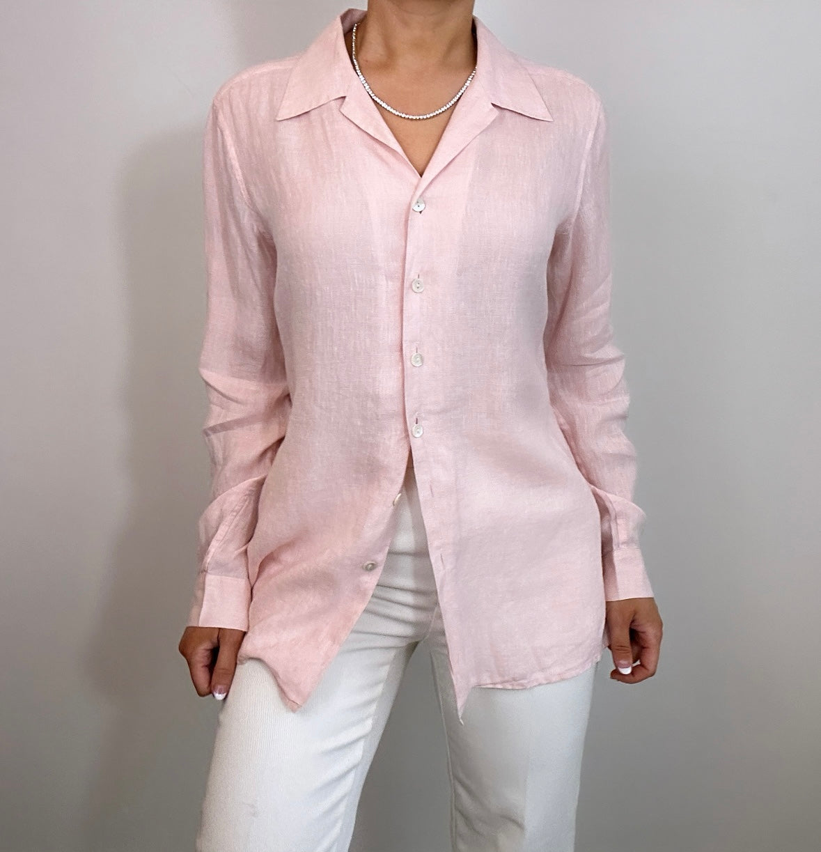 Vintage Sak Fifth Avenue Italian Linen Light Pink Button Down Shirt