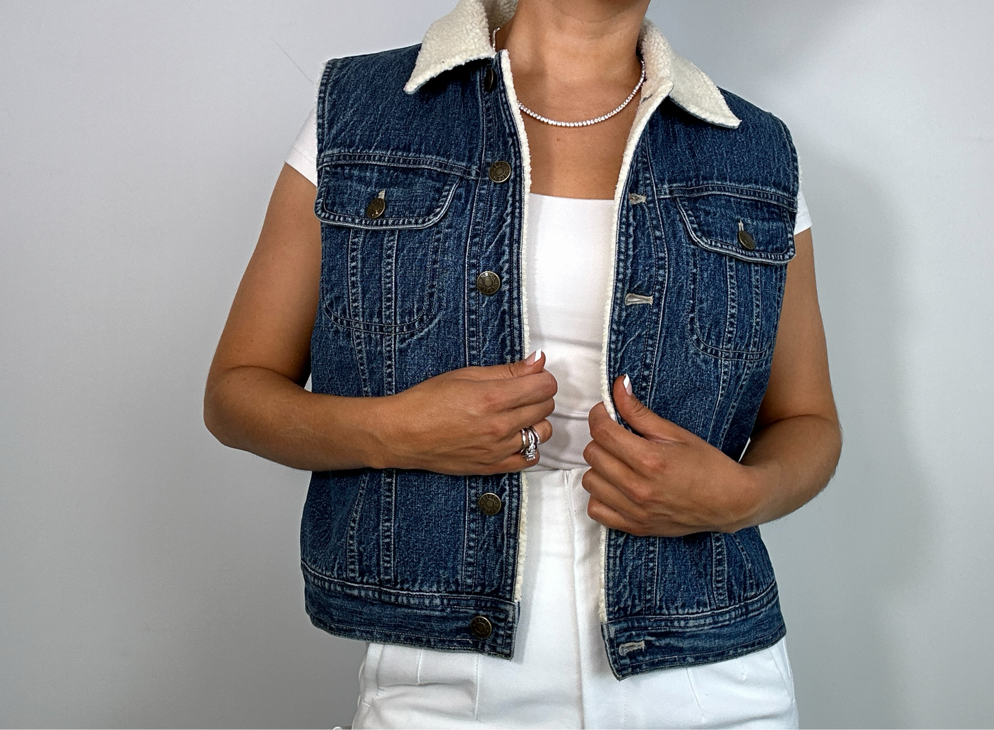 Vintage Jones Jeans Sherpa Lined Denim Jean Vest